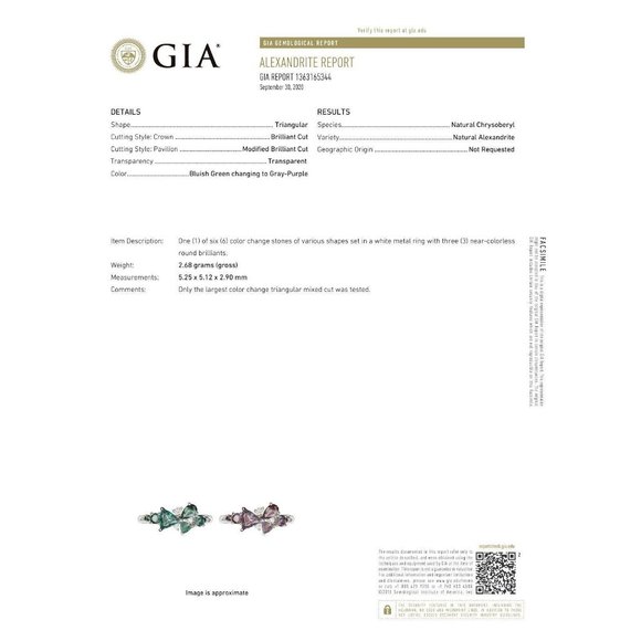 Natural Alexandrite Diamond 18k White Gold Ring - Picture 4 of 6